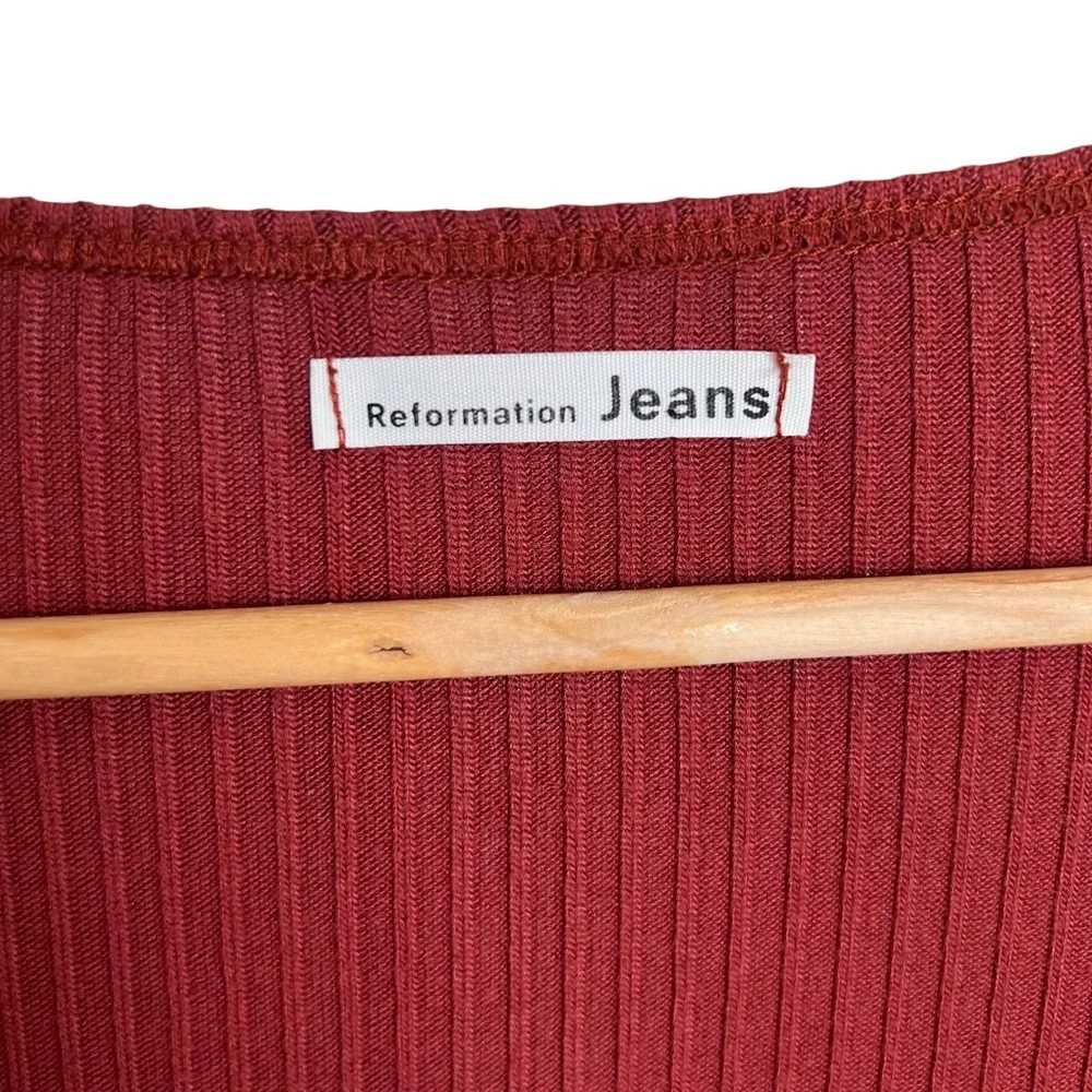 Reformation Bethany Ribbed Square Neck Long Sleeve Top Rust Orange SZ XS